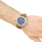 Fossil Grant Chronograph Blue Dial Brown Leather Strap Watch for Men - FS5210