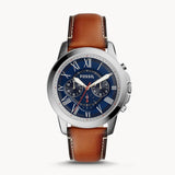 Fossil Grant Chronograph Blue Dial Brown Leather Strap Watch for Men - FS5210