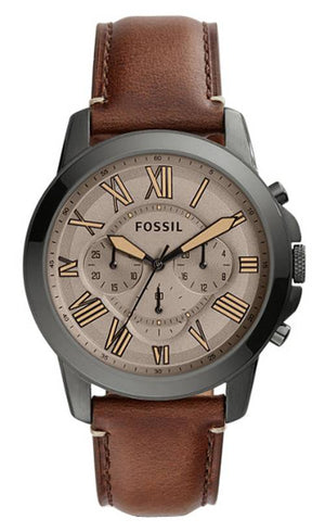 Fossil Grant Chronograph Brown Dial Brown Leather Strap Watch for Men - FS5214