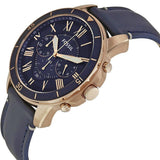 Fossil Grant Sport Chronograph Blue Dial Blue Leather Strap Watch for Men - FS5237