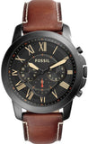 Fossil Grant Chronograph Black Dial Brown Leather Strap Watch for Men - FS5241