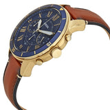 Fossil Grant Sport Chronograph Blue Dial Brown Leather Strap Watch for Men - FS5268