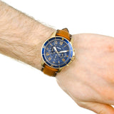 Fossil Grant Sport Chronograph Blue Dial Brown Leather Strap Watch for Men - FS5268