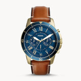 Fossil Grant Sport Chronograph Blue Dial Brown Leather Strap Watch for Men - FS5268