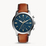 Fossil Townsman Chronograph Blue Dial Brown Leather Strap Watch for Men - FS5279