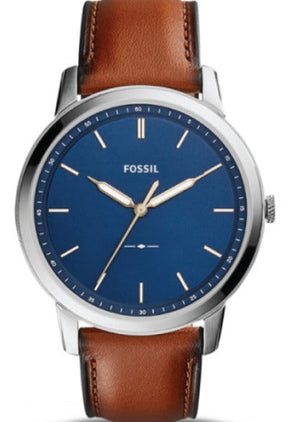 Fossil Minimalist Blue Dial Brown Leather Strap Watch for Men - FS5304