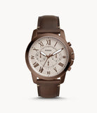 Fossil Grant Chronograph White Dial Brown Leather Strap Watch for Men - FS5344