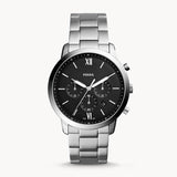 Fossil Neutra Chronograph Black Dial Silver Steel Strap Watch for Men - FS5384