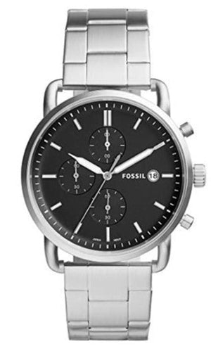 Fossil The Commuter Black Dial Silver Steel Strap Watch for Men - FS5399