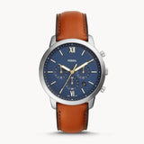 Fossil Neutra Chronograph Blue Dial Brown Leather Strap Watch for Men - FS5453