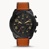 Fossil Bronson Black Dial Brown Leather Strap Watch for Men - FS5714