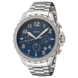 Fossil Bowman Chronograph Blue Dial Silver Steel Strap Watch for Men - FS5604