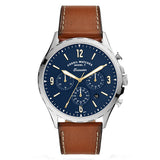 Fossil Forrester Chronograph Blue Dial Brown Leather Strap Watch for Men -  S5607