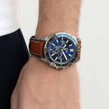 Fossil Garrett Chronograph Blue Dial Brown Leather Strap Watch for Men - FS5625