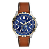 Fossil Garrett Chronograph Blue Dial Brown Leather Strap Watch for Men - FS5625