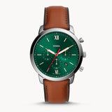 Fossil Neutra Chronograph Green Dial Brown Leather Strap Watch for Men - FS5735