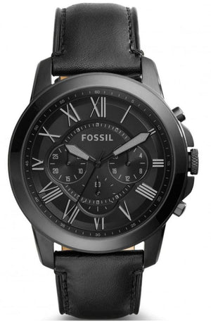 Fossil Grant Chronograph Black Dial Black Leather Strap Watch for Men - FS5132