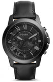 Fossil Grant Chronograph Black Dial Black Leather Strap Watch for Men - FS5132