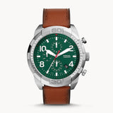 Fossil Bronson Chronograph Green Dial Brown Leather Strap Watch for Men - FS5738