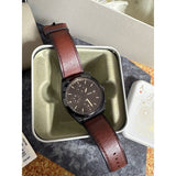 Fossil Everett Chronograph Black Dial Brown Leather Strap Watch for Men - FS5798