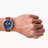 Fossil Retro Pilot Chronograph Blue Dial Brown Leather Strap Watch for Men - FS5832