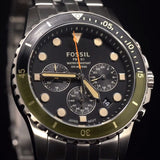 Fossil FB-01 watch FS5864-4 with black face and green bezel