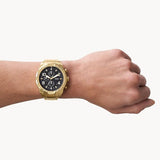 Fossil Bronson Chronograph Black Dial Gold Steel Strap Watch for Men - FS5877