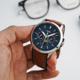 Fossil FS5903 men's watch with blue face and leather strap
