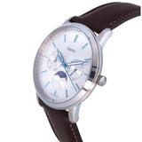 Fossil Neutra Minimalist Moonphase Silver Dial Brown Leather Strap Watch for Men - FS5905