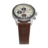 Fossil Sport Tourer Chronograph White Dial Brown Leather Strap Watch for Men - FS6042