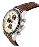 Fossil Sport Tourer Chronograph White Dial Brown Leather Strap Watch for Men - FS6042