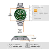 Fossil Sport Tourer Chronograph Green Dial Silver Steel Strap Watch for Men - FS6048