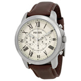 Fossil Grant Chronograph White Dial Brown Leather Strap Watch for Men - FS4735