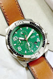 Fossil Bronson Chronograph Green Dial Brown Leather Strap Watch for Men - FS5738