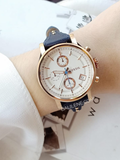 Fossil Original Boyfriend Chronograph White Dial Navy Blue Leather Strap Watch for Women - ES3838