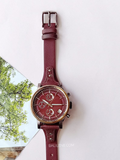 Fossil Original Boyfriend Sport Chronograph Maroon Dial Maroon Leather Strap Watch for Women - ES4114