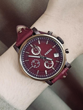 Fossil Original Boyfriend Sport Chronograph Maroon Dial Maroon Leather Strap Watch for Women - ES4114