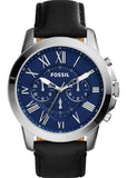 Fossil Grant Chronograph Blue Dial Black Leather Strap Watch for Men - FS4990