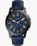 Fossil Grant Chronograph Black Dial Blue Leather Strap Watch for Men - FS5061