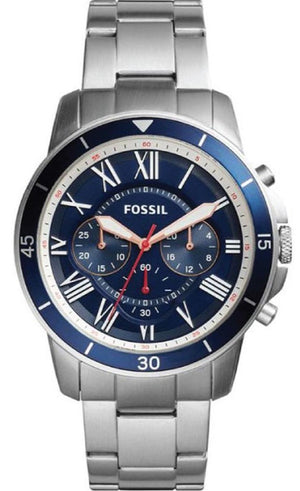 Fossil Grant Sport Chronograph Blue Dial Silver Steel Strap Watch for Men - FS5238