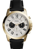 Fossil Grant Chronograph White Dial Black Leather Strap Watch for Men - FS5272