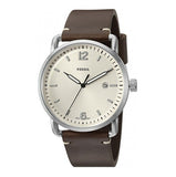 Fossil The Commuter White Dial Brown Leather Strap Watch for Men - FS5275