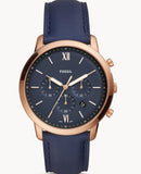 Fossil Neutra Chronograph Blue Dial Blue Leather Strap Watch for Men - FS5454