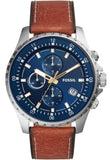 Fossil Dillinger Luggage Chronograph Blue Dial Brown Leather Strap Watch for Men - FS5675