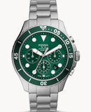 Fossil FB-03 Chronograph Green Dial Silver Steel Strap Watch for Men - FS5726