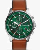 Fossil Dillinger Luggage Chronograph Green Dial Brown Leather Strap Watch for Men - FS5734