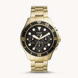 Fossil FB-03 Chronograph Black Dial Gold Steel Strap Watch for Men - FS5727