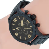 Fossil Nate Chrongraph Ion Plated Black Dial Black Steel Strap Watch for Men - JR1356