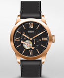 Fossil Townsman Automatic Black Dial Black Leather Strap Watch for Men - ME3170