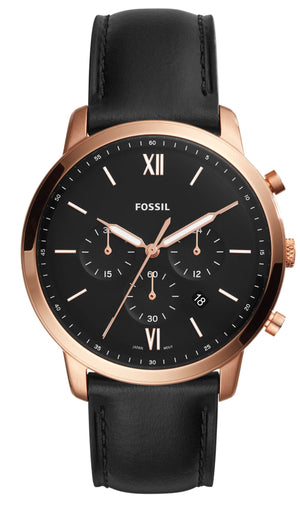 Fossil Neutra Chronograph Black Dial Black Leather Strap Watch for Men - FS5381